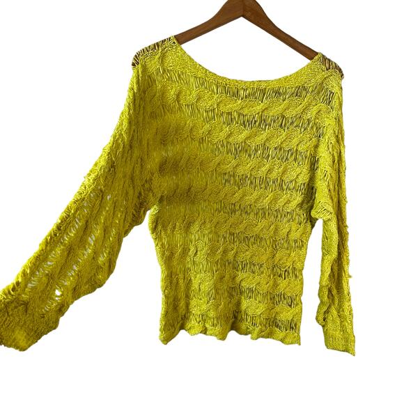 ANTHROPOLOGIE MOTH Womens Open Knit Dolman Sleeve Sweater Yellow Medium Pullover - Picture 4 of 11